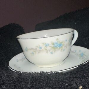 Vintage Floral Blue and White Teacup and Saucer Set Fine China